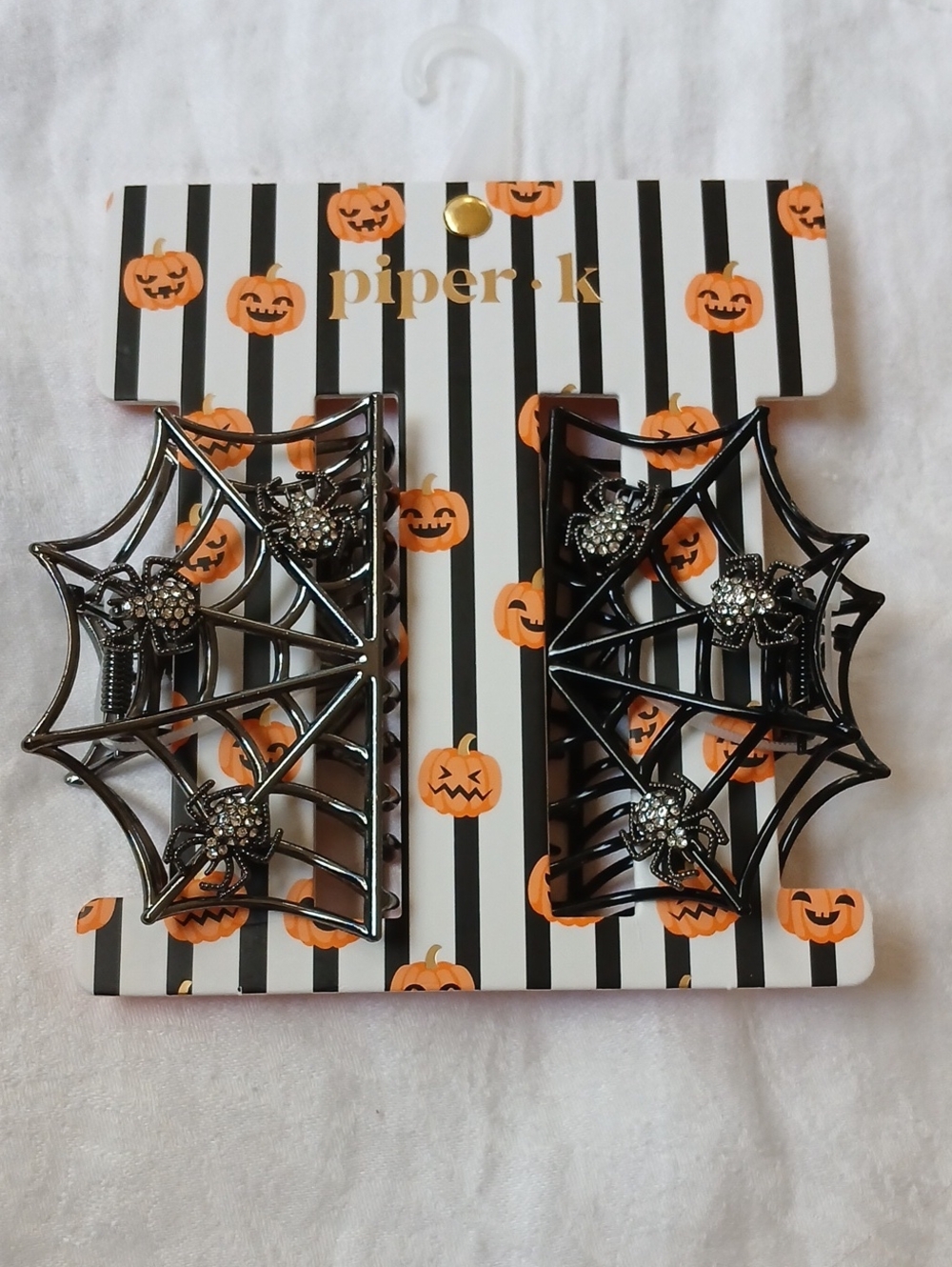 New Piper K Spider Web Hair Claw Clips Black Metal With Rhinestone Accents